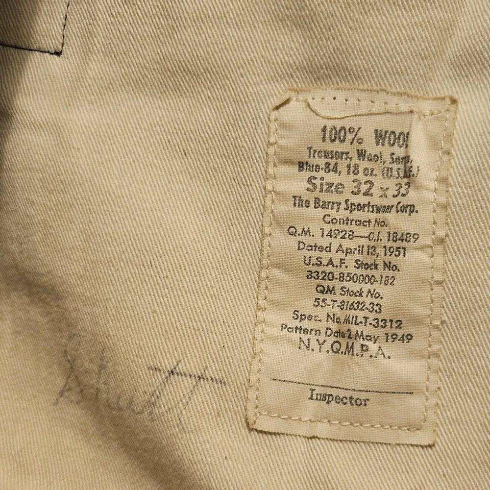 Vintage 1951 USAF Wool Serge Trousers Blue 84 Barry Sportswear 32x33 Military